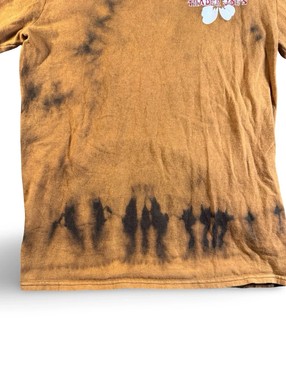 Trader Joe's Long Sleeve Shirt Brown Tie Dye Hibiscus Logo Port & Company Small - Picture 3 of 13
